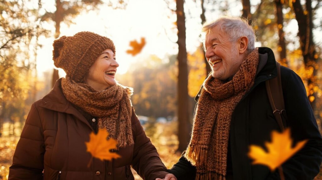 Seniors qui passent du temps en forêt pour éviter le risque de démence