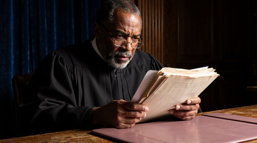 Juge qui étudie le dossier d'un compromis de vente d'un majeur sous tutelle