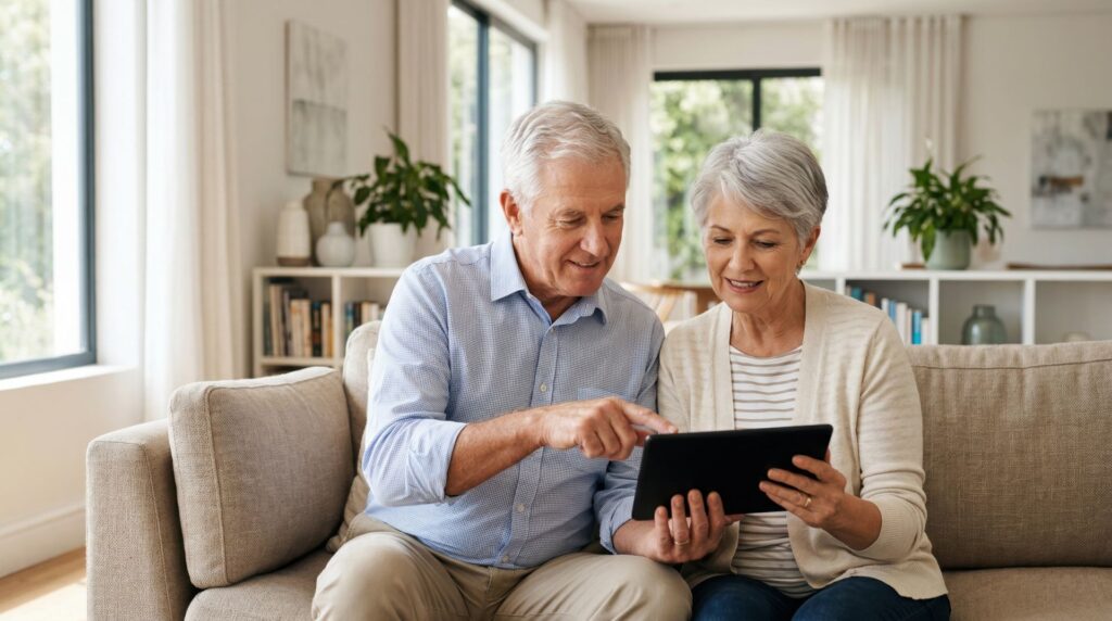 Seniors qui profitent du wifi gratuit au sein de l'EHPAD