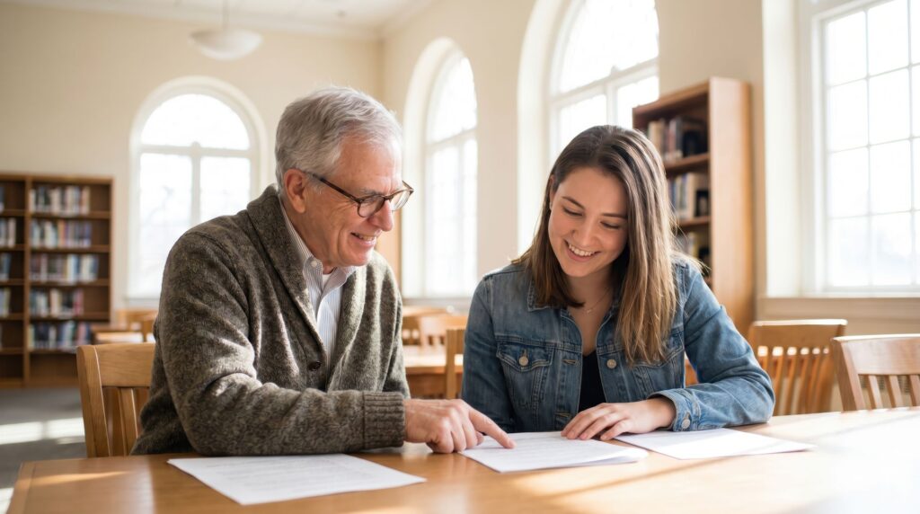 Senior et son aidante qui consultent le projet d'accompagnement personnalisé