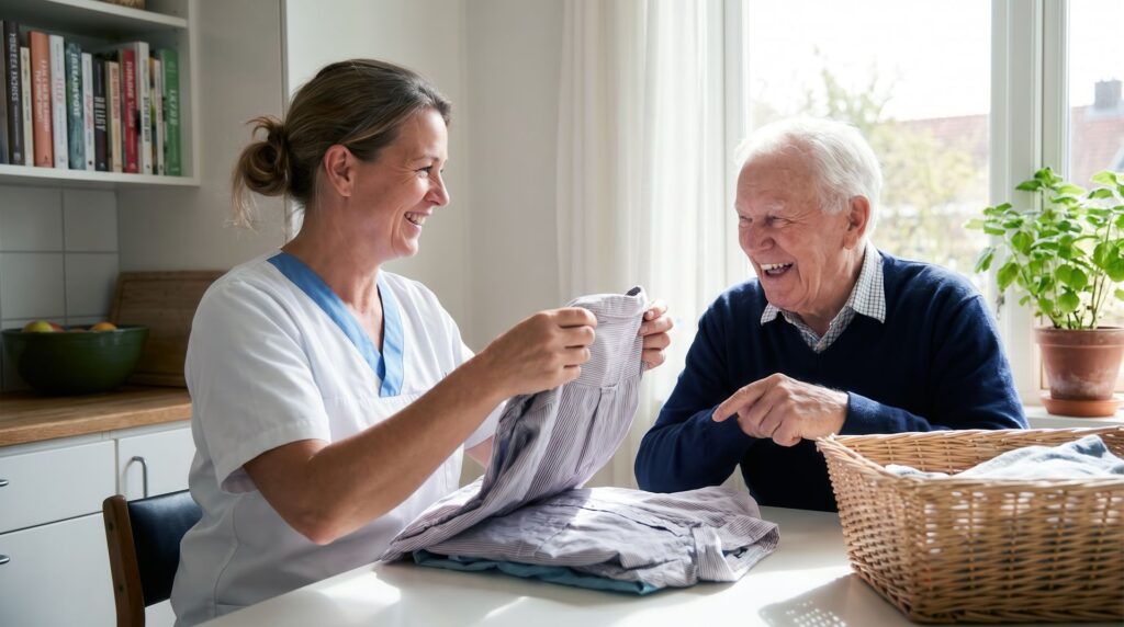 Senior qui reçoit ses vêtements lavés